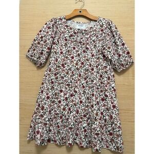 Old Navy Girls Floral Print Dress Size L 10-12 Puff Sleeve Tiered Hem